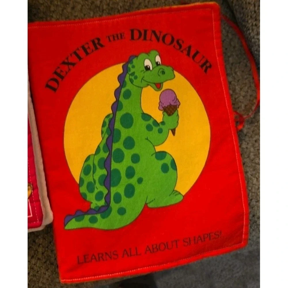 3 VTG fabric childrens books Learning w/Teddy DEXTER the DINOSAUR Solar System